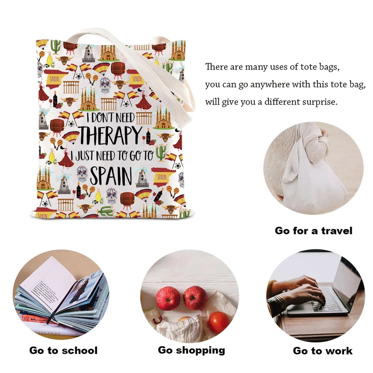 BAUNA Spagna Tote Bag Spagna Amanti Regalo Spagna Souvenir Spagna Borsa a tracolla Spagna Regalo Vacanza Viaggio in Spagna Regalo Weekend Fuga Regalo