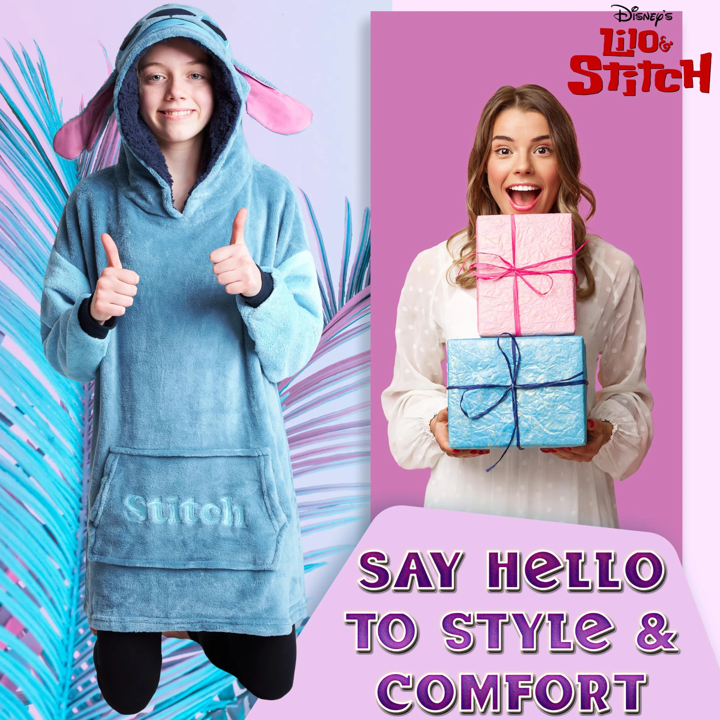 Disney Felpa Coperta per Bambini - Felpa Oversize in Pile con Cappuccio Stitch Bambina Ragazze Gadget Regalo Ufficiale