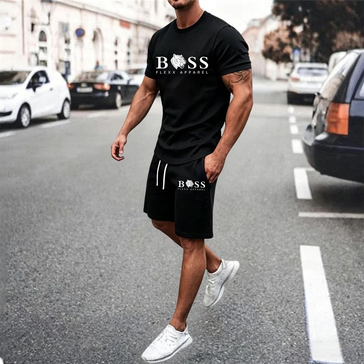Tuta Uomo Completa Estivi 2 Pezzi Tute Tee Shirt a Manica Corta e Pantaloncino con Tasche Coulisse Set Tuta Sportiva Comoda Traspirante Casual Streetwear per Trekking e Jogging Palestra Fitness