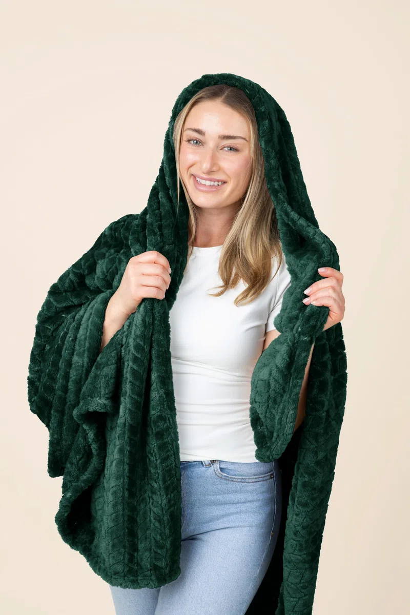 EverSnug Coperta da viaggio di alta qualità, morbida coperta 2 in 1, con federa morbida, custodia per bagaglio a mano e clip per zaino (verde foresta)