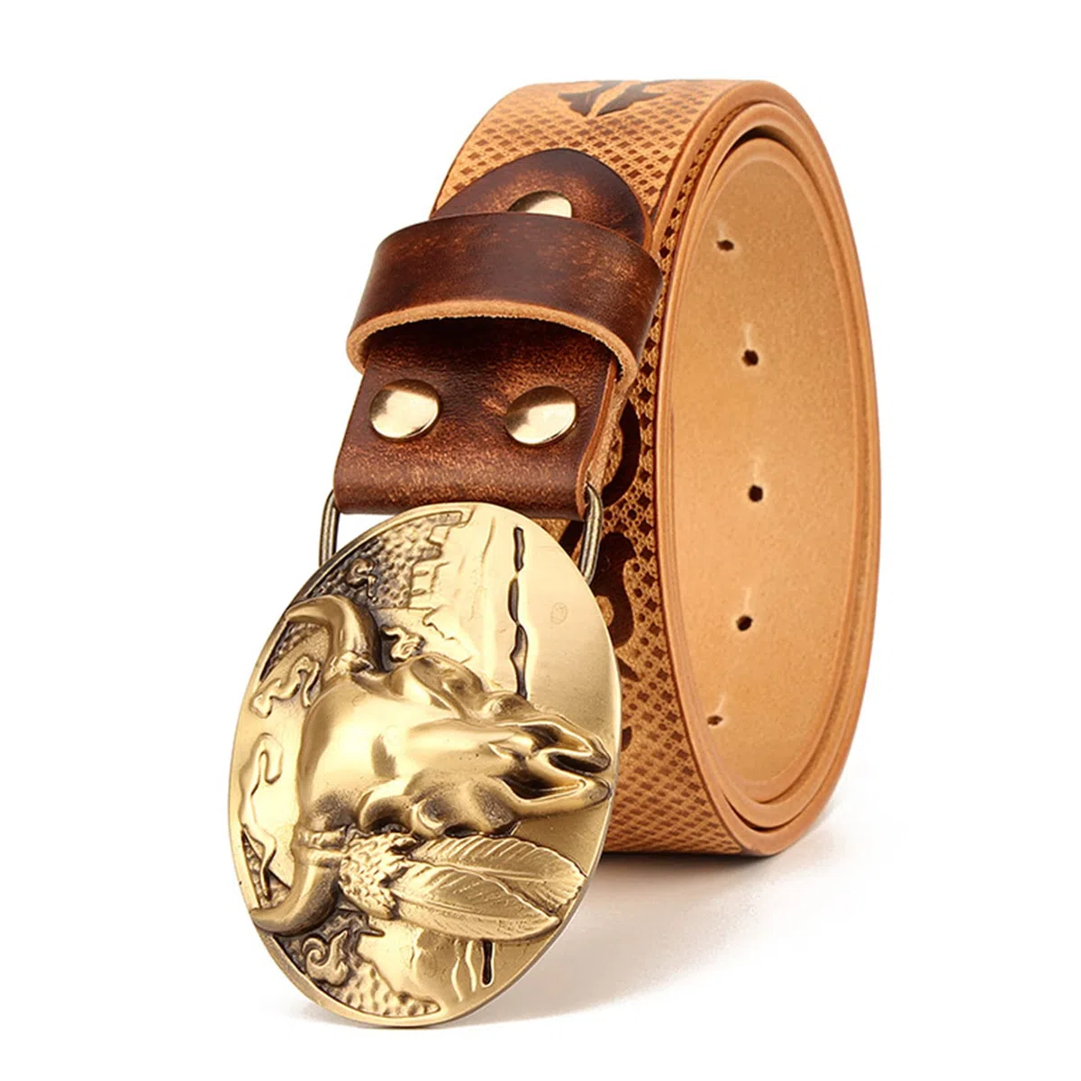 Cinture Western Unisex, Cintura Lavorata a Mano da 1,5" (38 Mm) in Vera Pelle Premium con Finitura in Rilievo per Pantaloni Jeans, Cinture Country da Cowgirl da Cowboy con Grande Fibbia Vintage Dorata