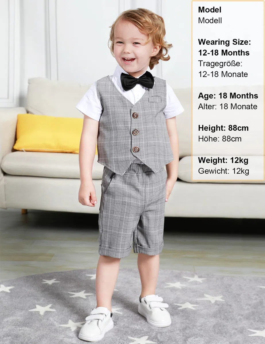 mintgreen Completo per Neonato, Abito da Battesimo per Bambini Set di Gilet Camicia e Gilet e Pantaloncini 1-6 Anni