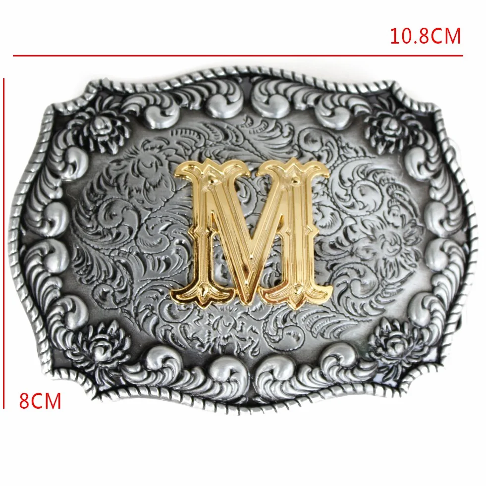 Fibbia per cintura da uomini, in stile cowboy, stile western, con iniziale incisa in 3D