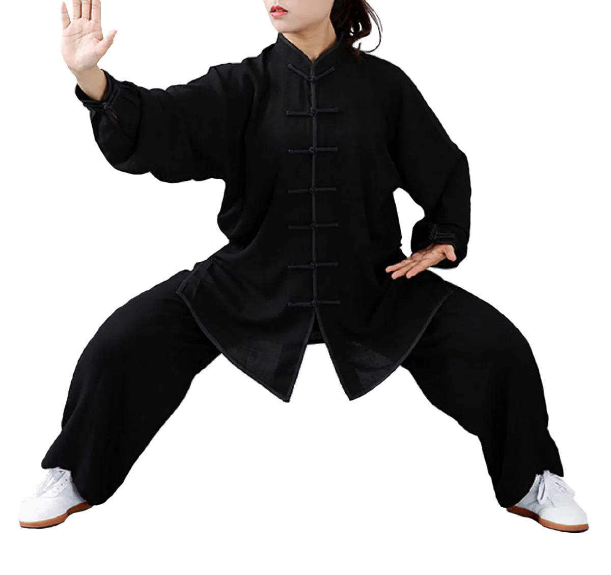 FUYUFU Cotone e Lino Tai Chi Abbigliamento Uniforme Kung Fu Unisex Abbigliamento per Arti Marziali (Un Set) (Nero/Maniche Lunghe, XXXL)