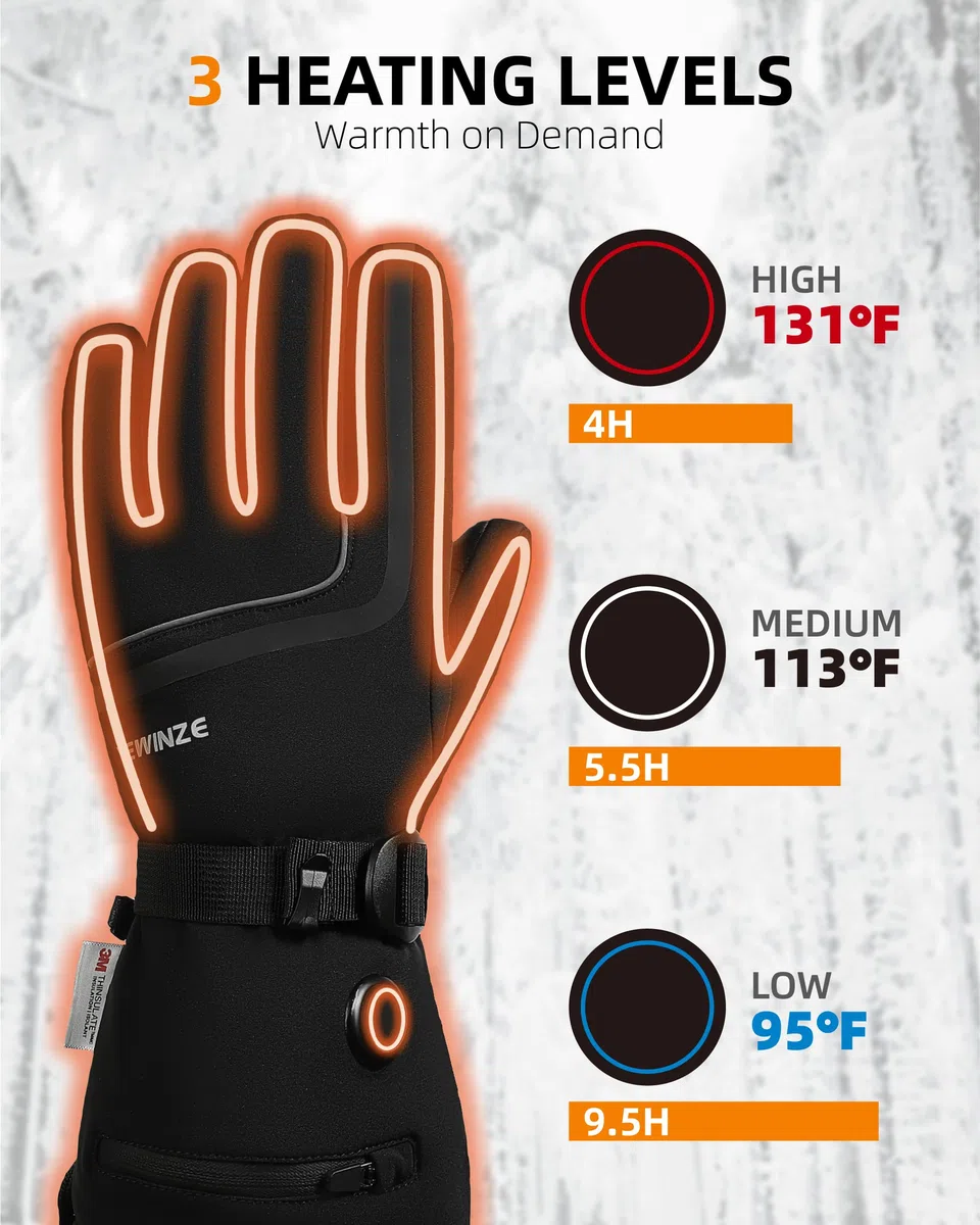 HEWINZE Guanti riscaldati per uomo/donna con batteria ricaricabile, guanti termici elettrici, guanti impermeabili, scaldamani ricaricabili, attività invernali all'aperto per moto, ciclismo, sci, golf