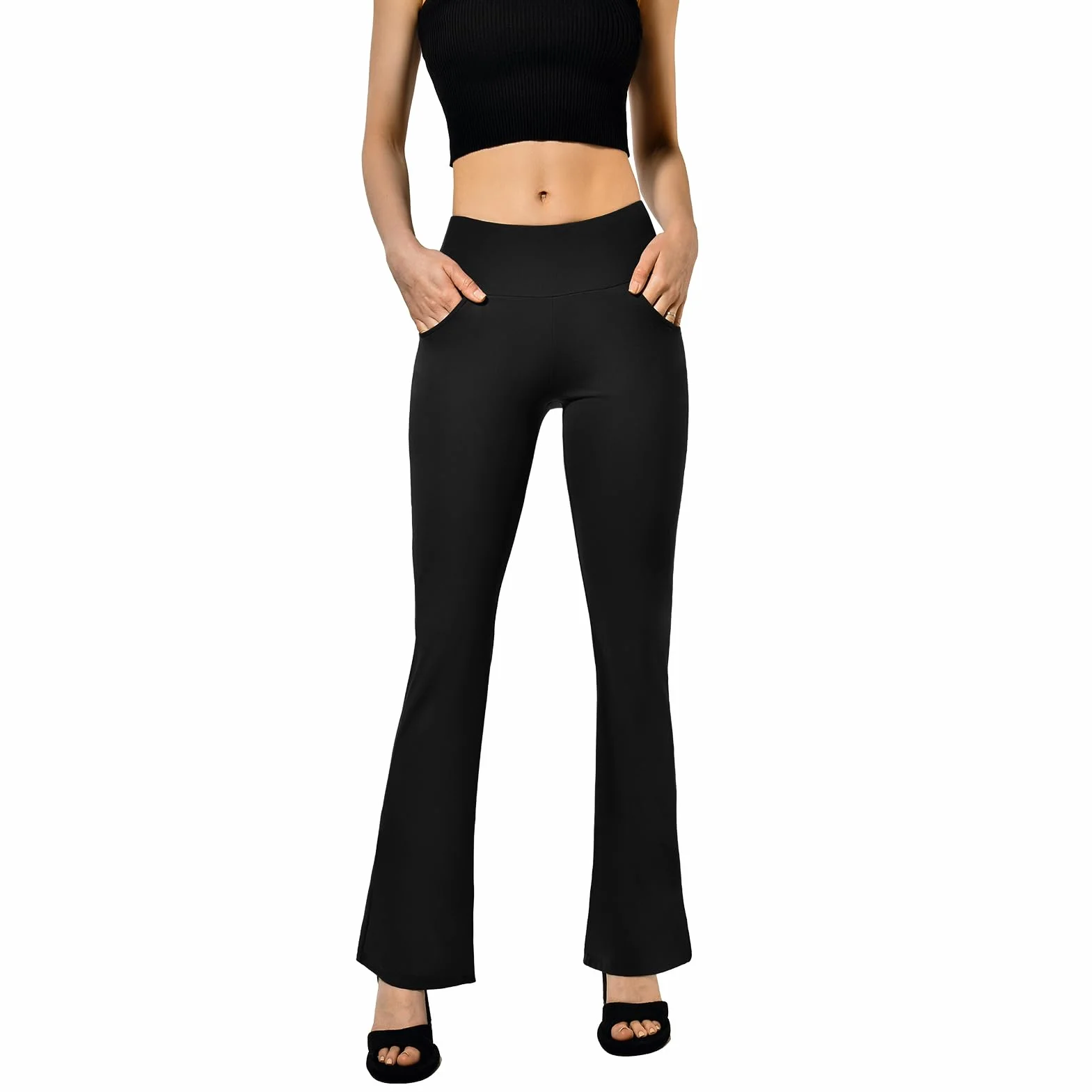 SINOPHANT Pantaloni da Yoga da Donna con 4 Tasche a Vita Alta ，Opaco Controllo della Pancia Flared Leggings per Pilates Esercizio Fitness Lavoro Casuals