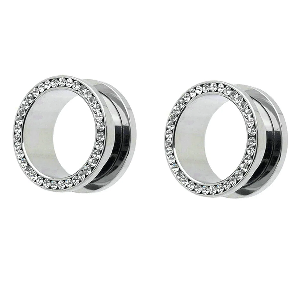 2 Pezzo Tunnel Dilatatore Orecchio Acciaio, Dilatatore Lobo Uomo 4-20mm con Zirconia Cubica Dilatatore Tunnel Argento