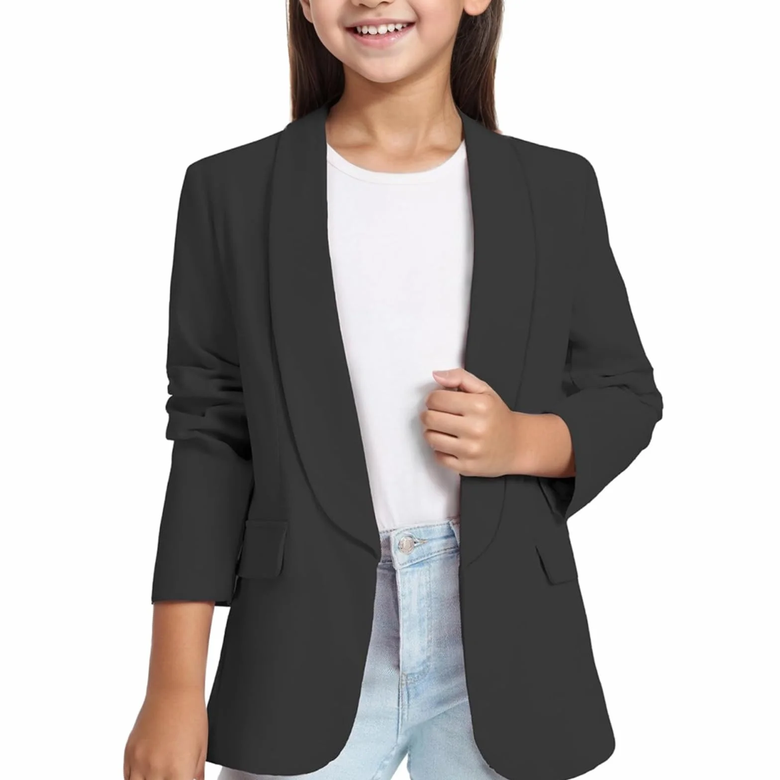 Blazer Bambina - Giacca Elegante Maniche Lunghe a Risvolto, Leggera e Traspirante per Primavera e Estiva, Casual Comoda con Tasche, Taglie 3-14 Anni