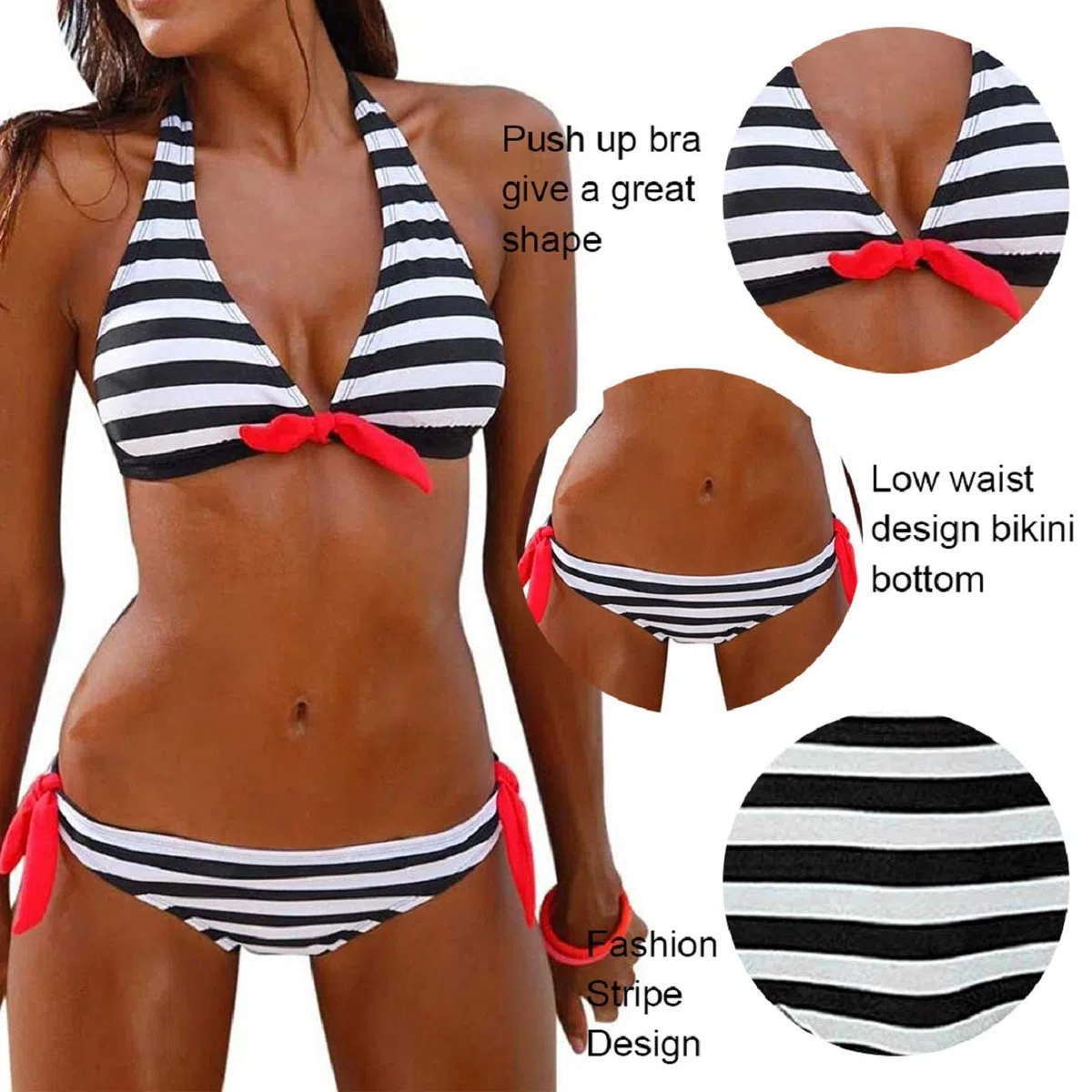 Voqeen Costumi da Bagno Donna Mare Due Pezzi Push Up Bikini Costume da Bagno Halter Capestro Bendare Bandeau Top Sexy Abito da Bagno Spiaggia Estiva Beachwear Swimwear Swimsuit