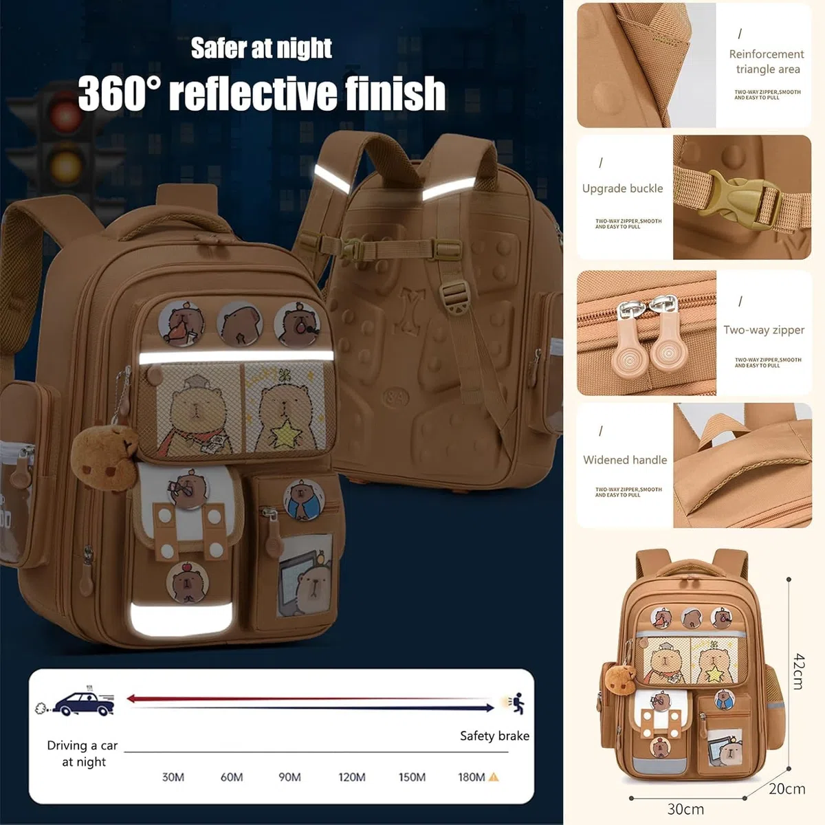 Zaino per Bambini Capibara, Zaino Capybara Kawaii per Bambine e Bambini, Borsa Scolastica Capybara con Set di Cancelleria, Regalo per Adolescenti e Studenti