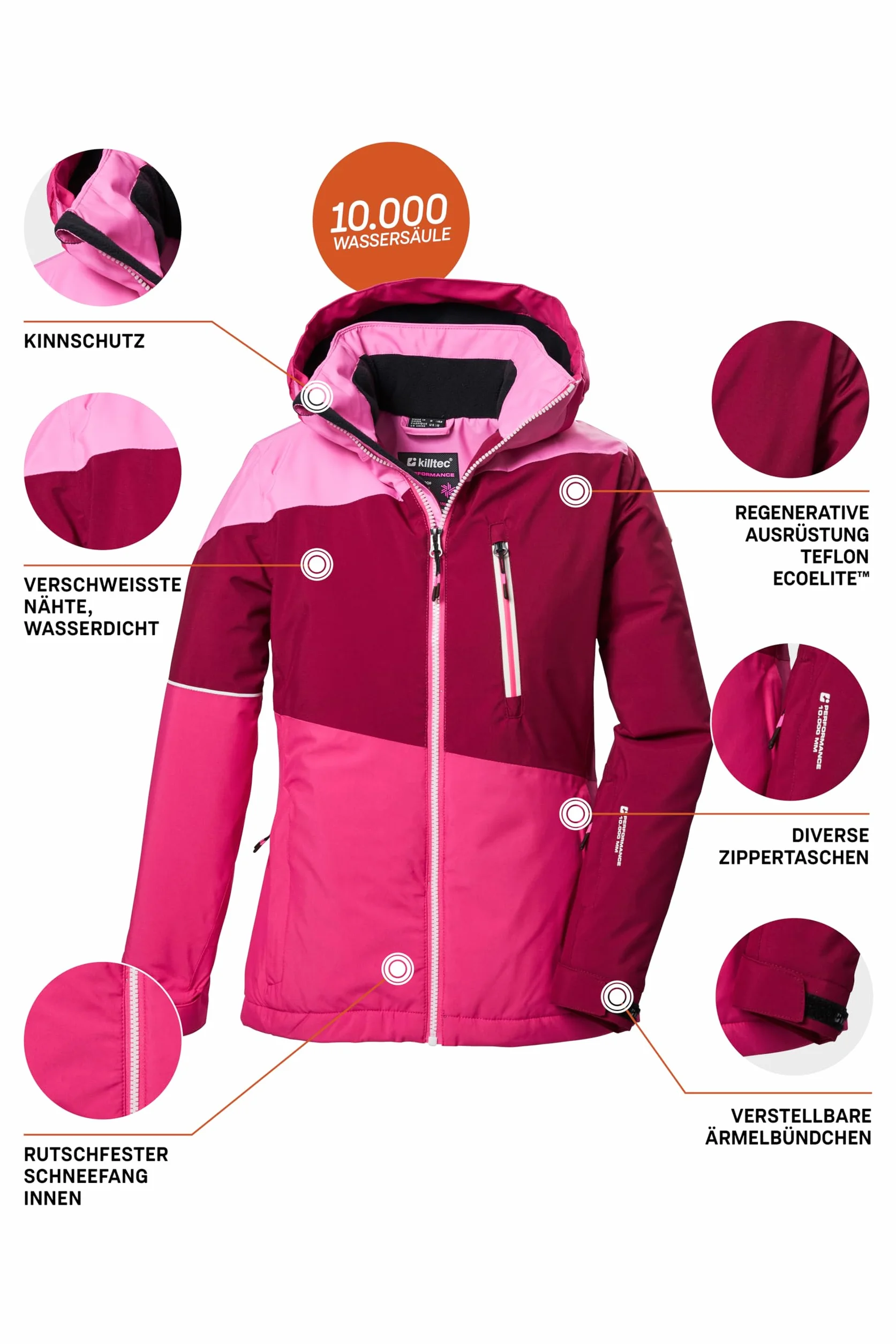 Killtec Ksw 331 Grls Ski Jckt Giacca da sci/giacca funzionale con cappuccio e paraneve Bambine e ragazze