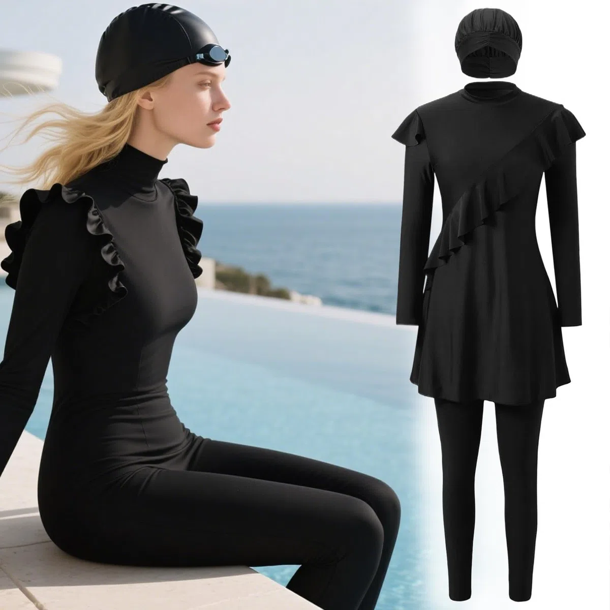 Costume da bagno da donna | Costume da bagno da donna | Abbigliamento alla moda modesto per ragazze palestra surf wakeboard piscina immersioni sport acquatici all'aperto