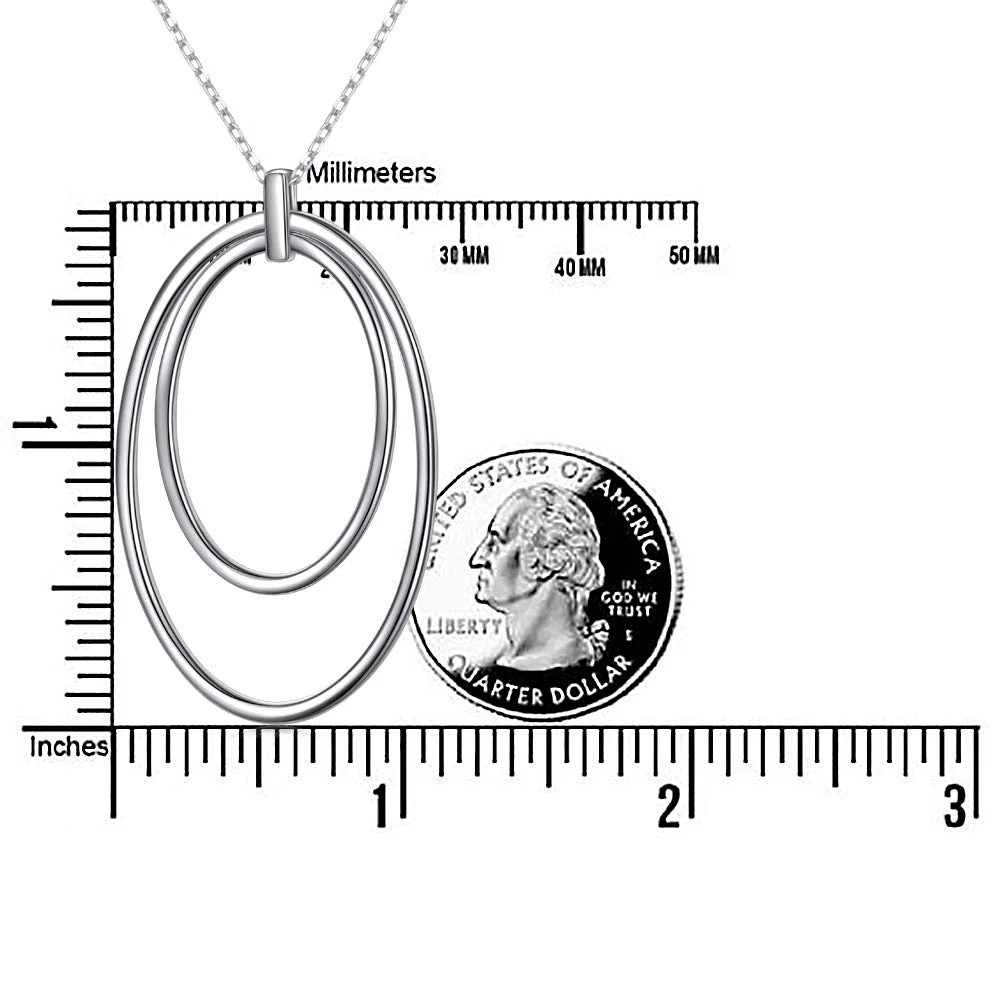 DAOCHONG Collana con ciondolo a doppio cerchio in argento Sterling 925 a catena lunga per donne 28 "+ 2" catena lunga, Base in metallo