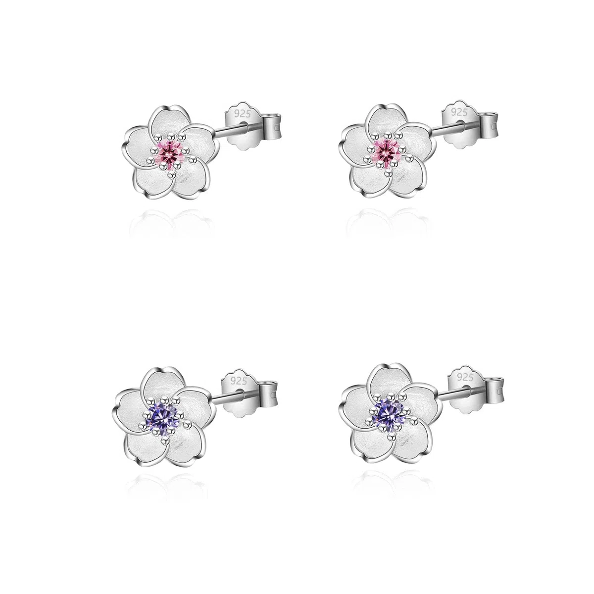 2 Paia Piccoli Orecchini Fiore Argento 925 per Donna Ragazze Bambina Orecchino Bottone Zirconi Rosa Orecchini da Donna Argento Fiori di Ciliegio Cartilagine Orecchino a Lobo Anallergici
