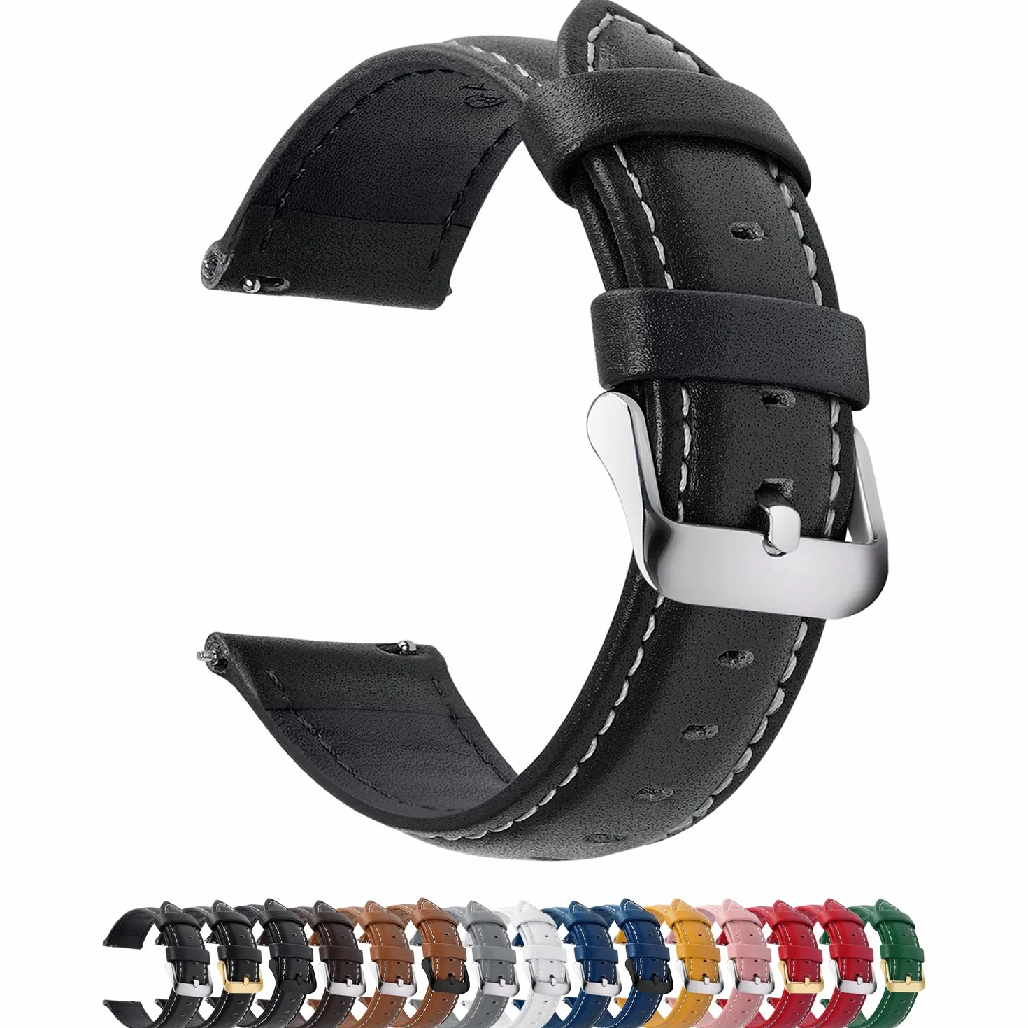 Fullmosa Cinturino per Orologio 24mm 22mm 20mm 19mm 18mm 16mm 14mm per Uomo e Donna, Sgancio Rapido, Cinturini di Ricambio in Pelle Smartwatch Compatible con Samsung Galaxy Watch/Garmin,Nero 22mm
