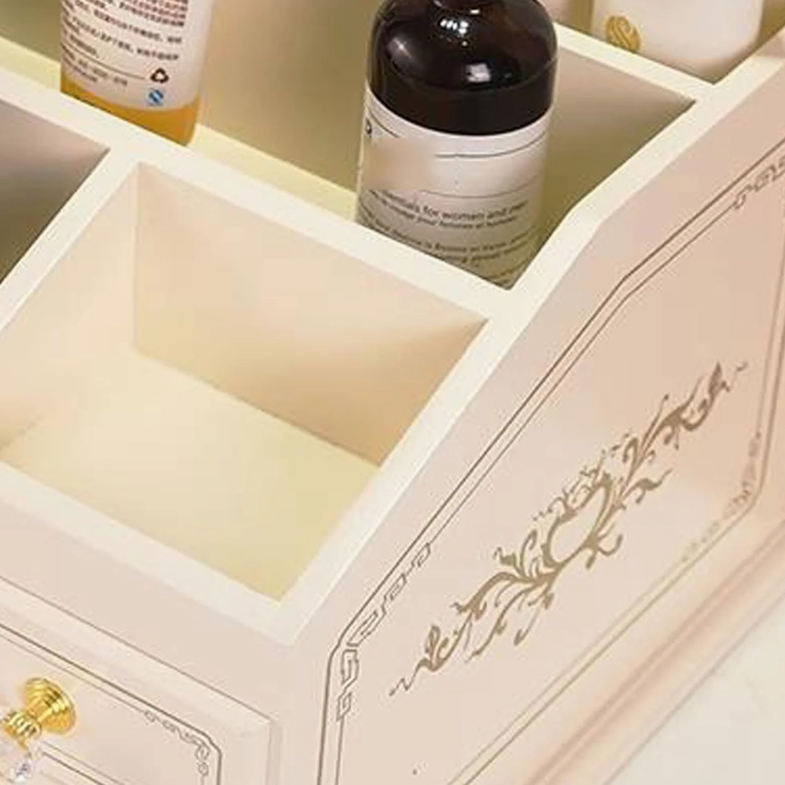 Beauty case in legno per trucchi, con 3 cassetti, organizer per cosmetici, porta pennelli da trucco per comò e bagno