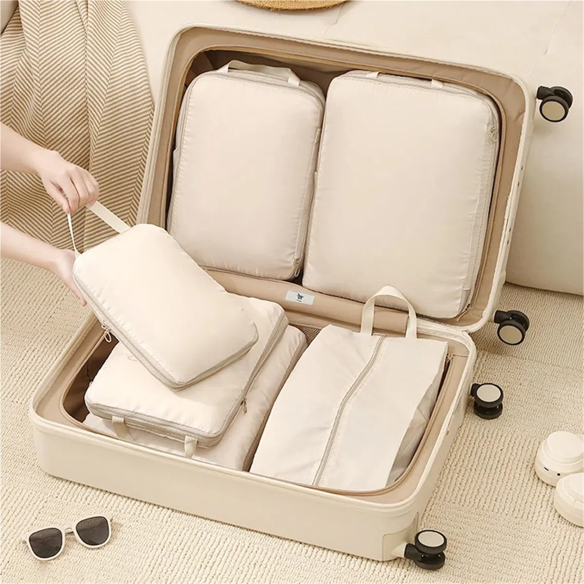 Set da 4 cubi viaggio salvaspazio for vestiti, calzini, organizer a compressione, borsa portatile for scarpe Organizer per valigie(Darkblue-A)