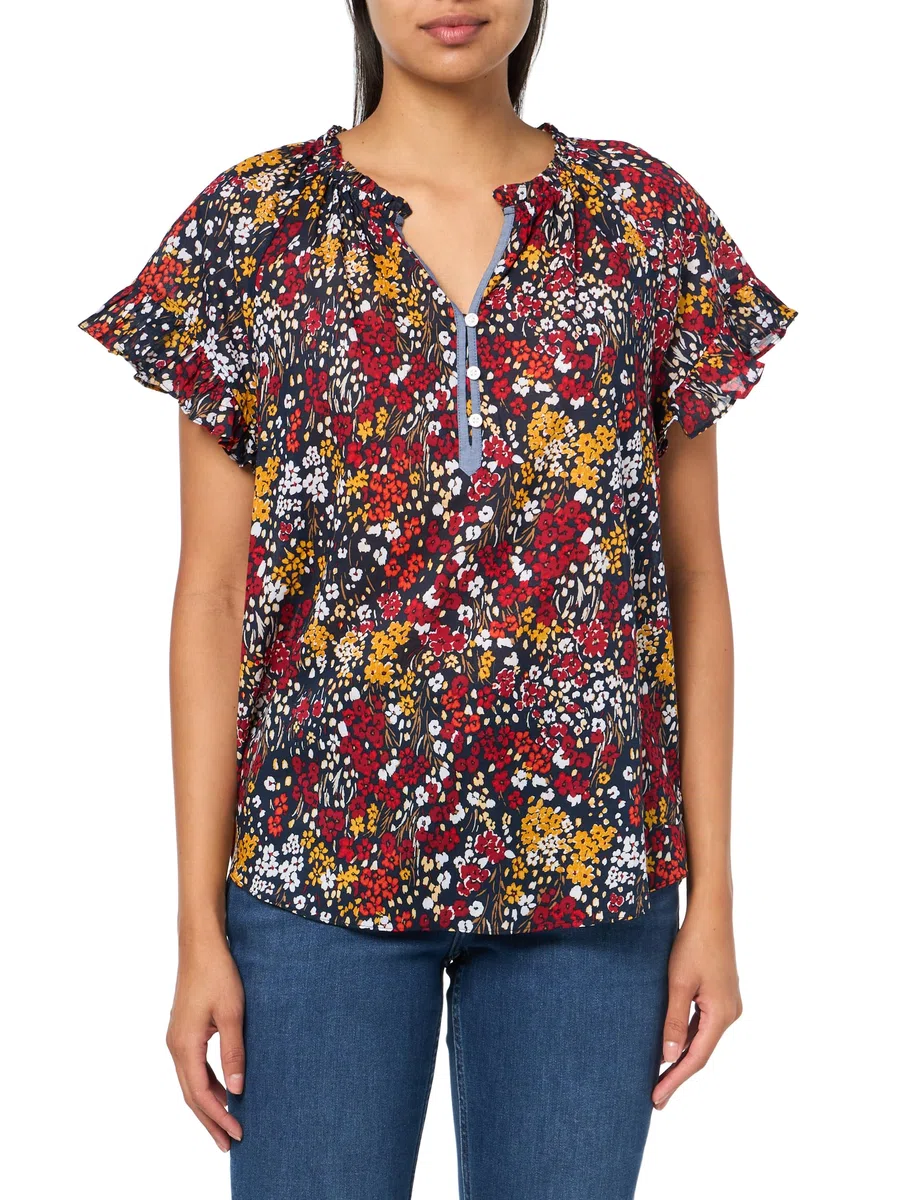 Tommy Hilfiger Ruffle Sleeve Short Sleeve Blouse Camicetta a Maniche Corte con Volant Donna
