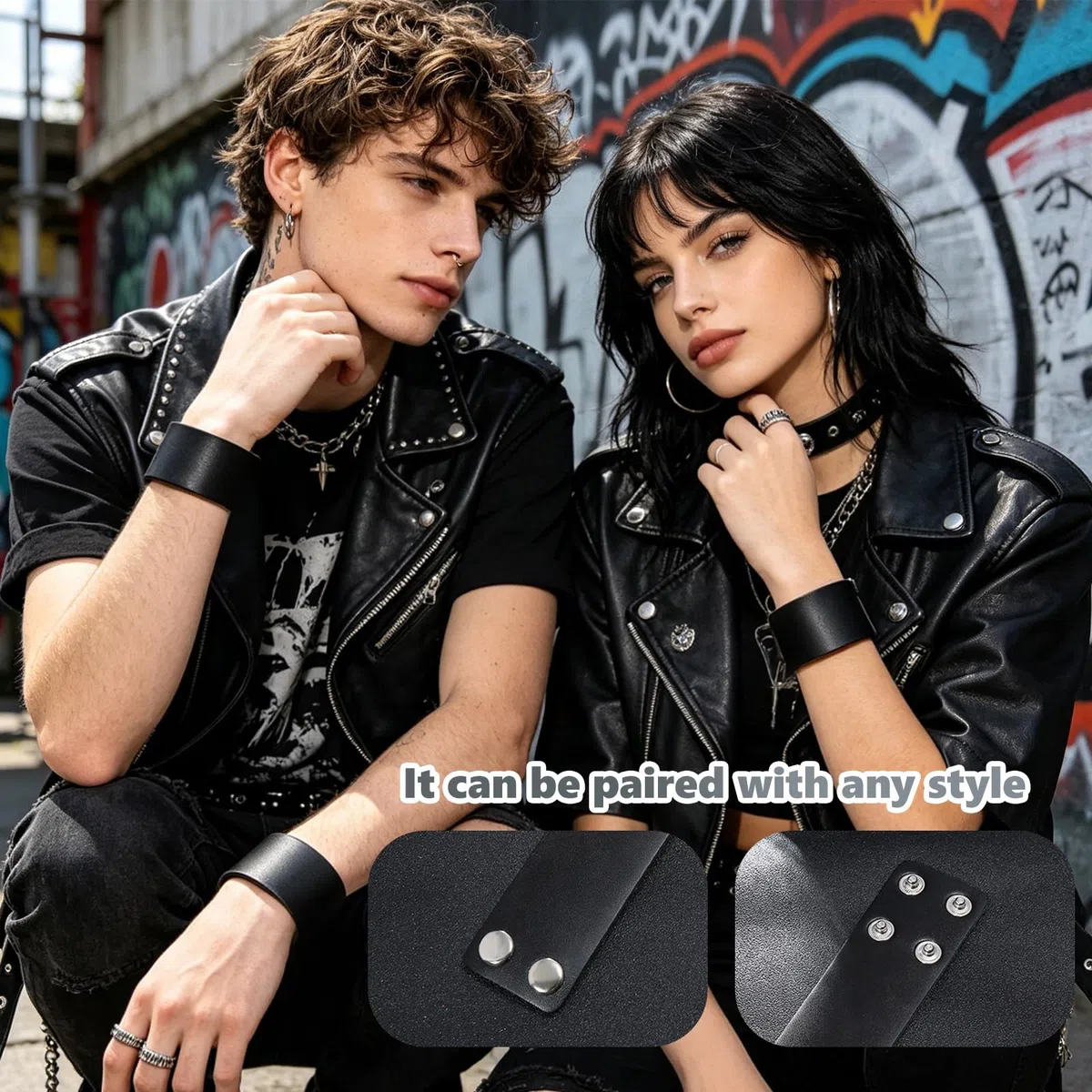 Bracciale Uomo Pelle, Polsino Largo Regolabile Stile Vintage, Fascia Protezione Polso Retrò Nero per Feste, Costumi Halloween, Regalo per Ragazzi Padri