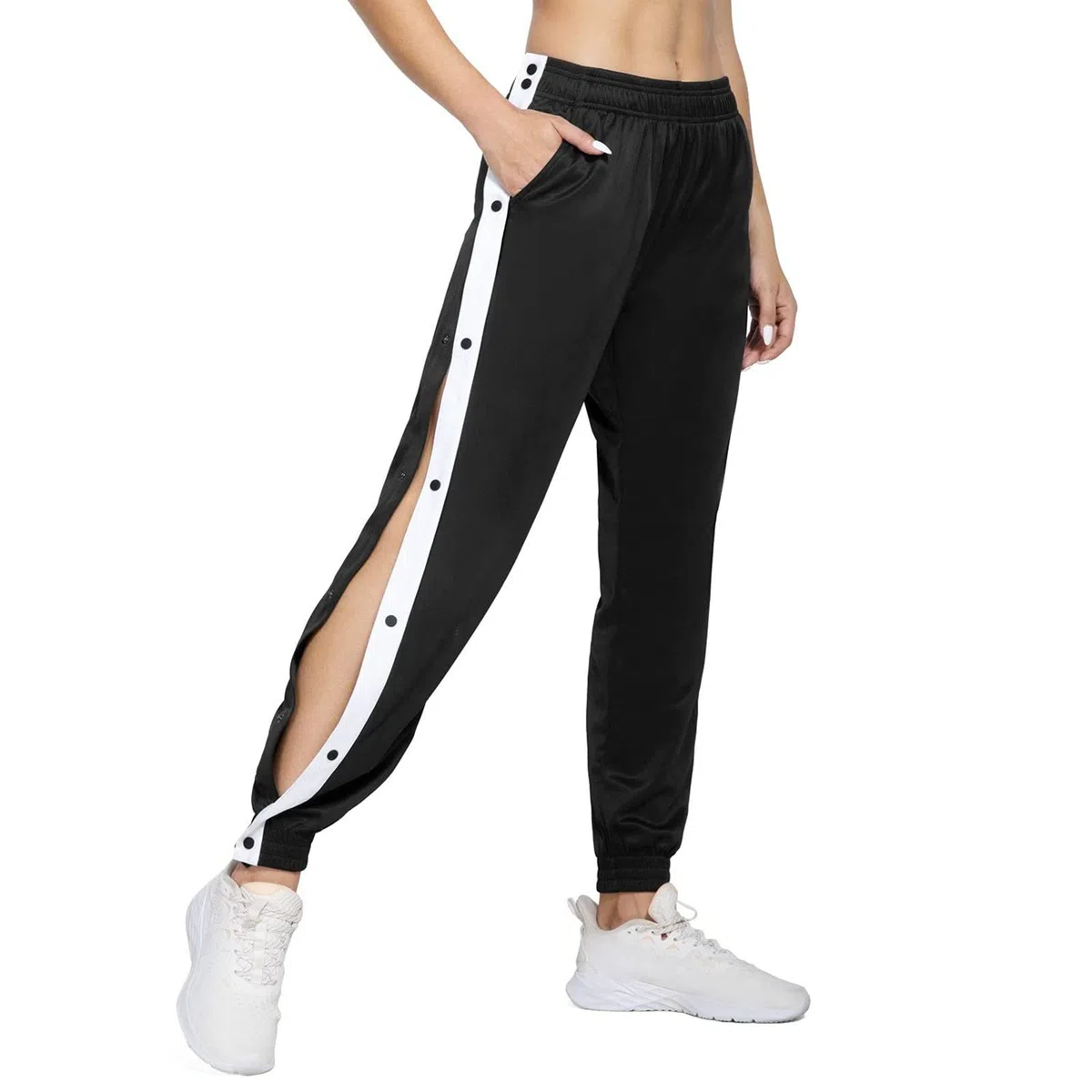 Generico Pantaloni da Donna Laterali Apertura Laterale Pantaloni Riabilitativi da Donna con Gamba Larga con Bottoni a Pressione Jogging Baggy Palestra Pantalone Larghi con Tasche Sportswear Fitness