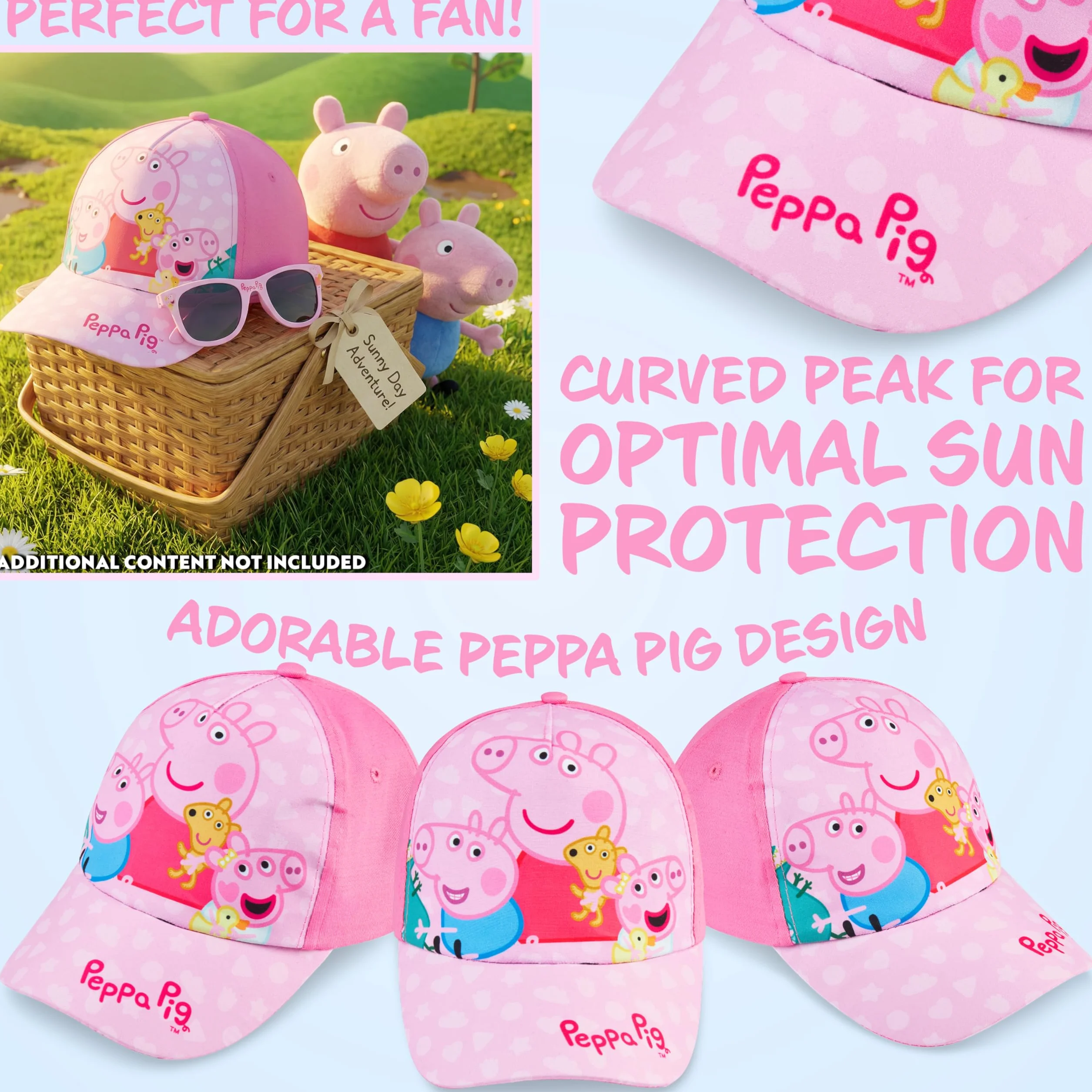 Paw Patrol | Peppa Pig Occhiali da Sole Cappello Bambina Set, Regolabile Cappellini con Visiera 100% UV Protezione