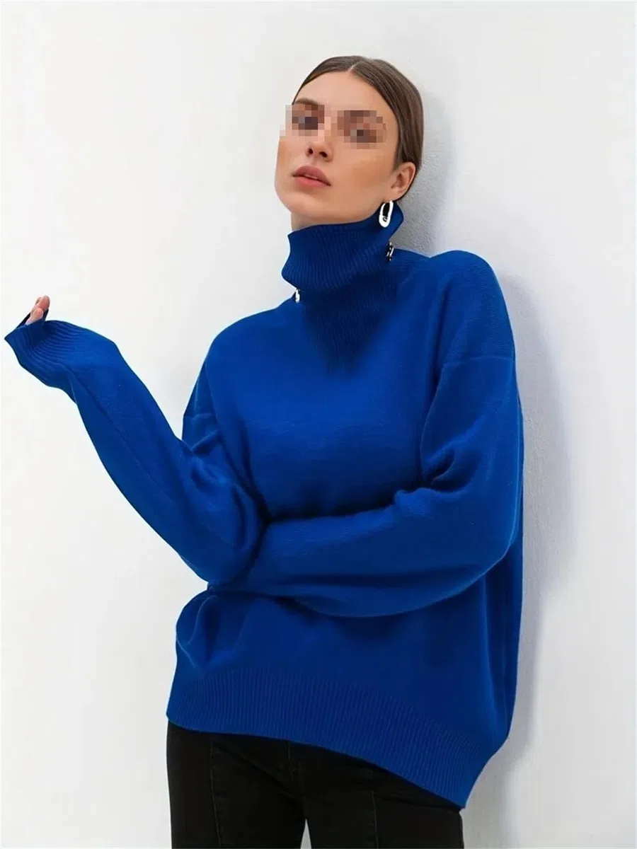 Maglione da donna a collo alto, a maniche lunghe, lavorato a maglia