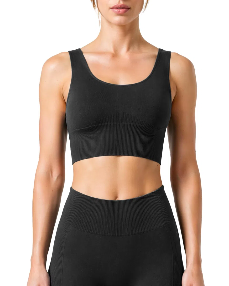 Risalti Top Palestra Donna con Fascia a Costine - Reggiseno Sportivo Donna in Microfibra, Top Yoga e Fitness Morbido e Traspirante, Reggiseno Senza Cuciture e Ferretto - Made in Italy