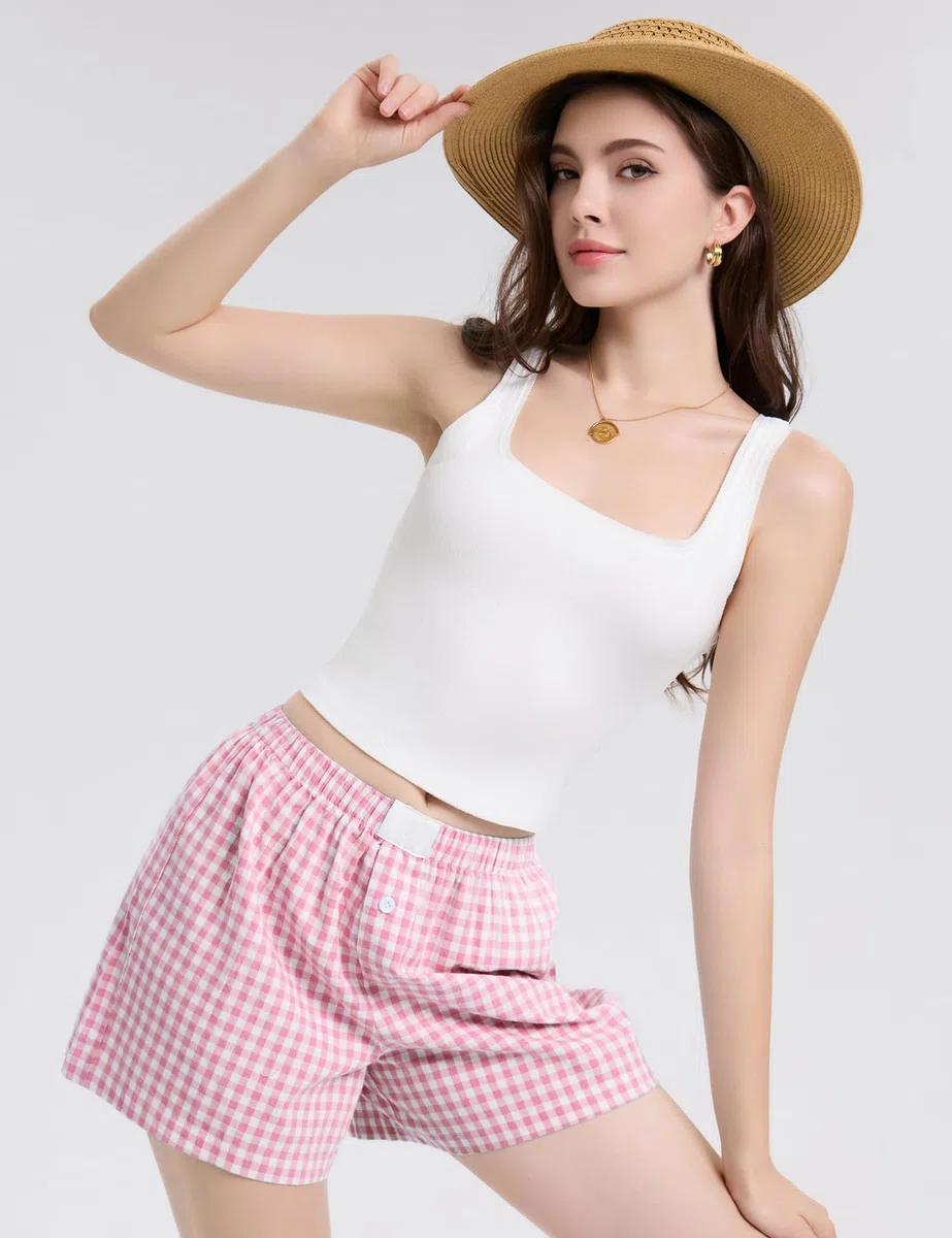 Rapbin Boxer da Donna in Cotone a Righe Casual per Dormire Pantaloncini per L'Estate 2026 Plaid Elastico in Vita Pantaloni Pigiama