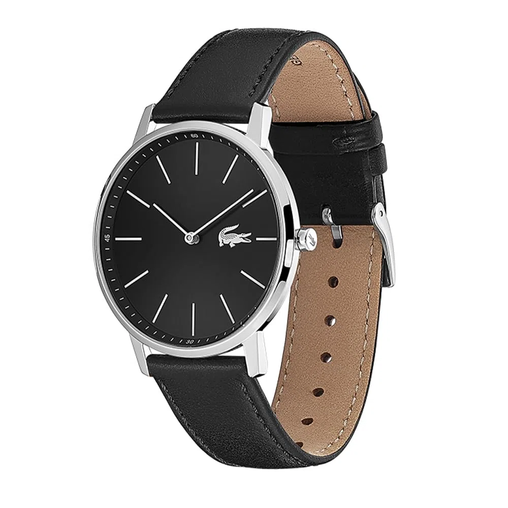 Lacoste Orologio Analogico al Quarzo da Uomo Collezione MOON con Cinturino in Pelle Nero - 2011016