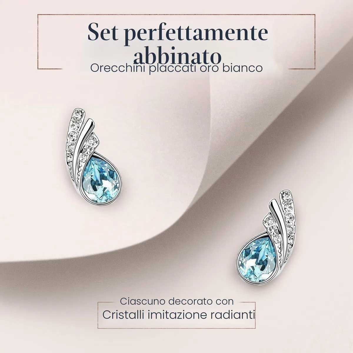 Crystalline Azuria Donna 18ct Placcato Oro Bianco Lacrima Cristalli Blu Acquamarina simulato Parure Collana con Ciondolo 45 cm Orecchini
