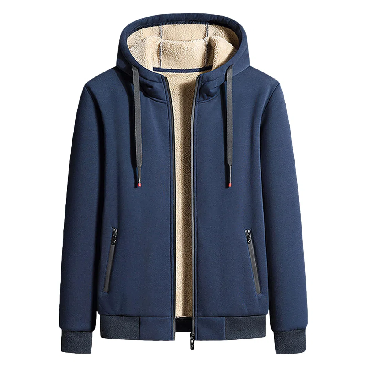 Uomo Inverno Tuta da Ginnastica in Cotone Foderata in Pile Giacca con Cappuccio e Pantaloni Sportivi con Tasche con Zip