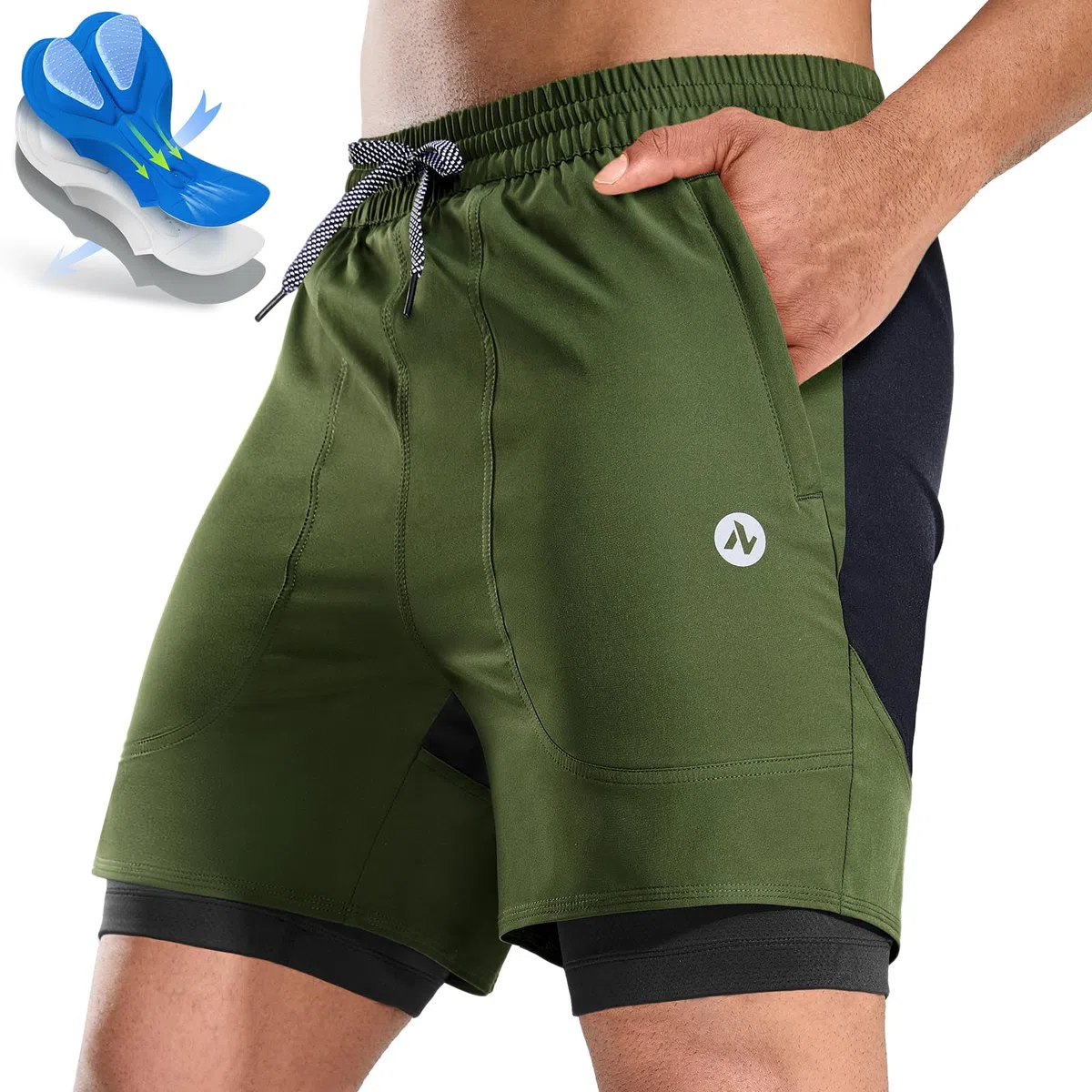 Nepest Pantaloncini da mountain bike da uomo con imbottitura in gel 4D e tasche con cerniera