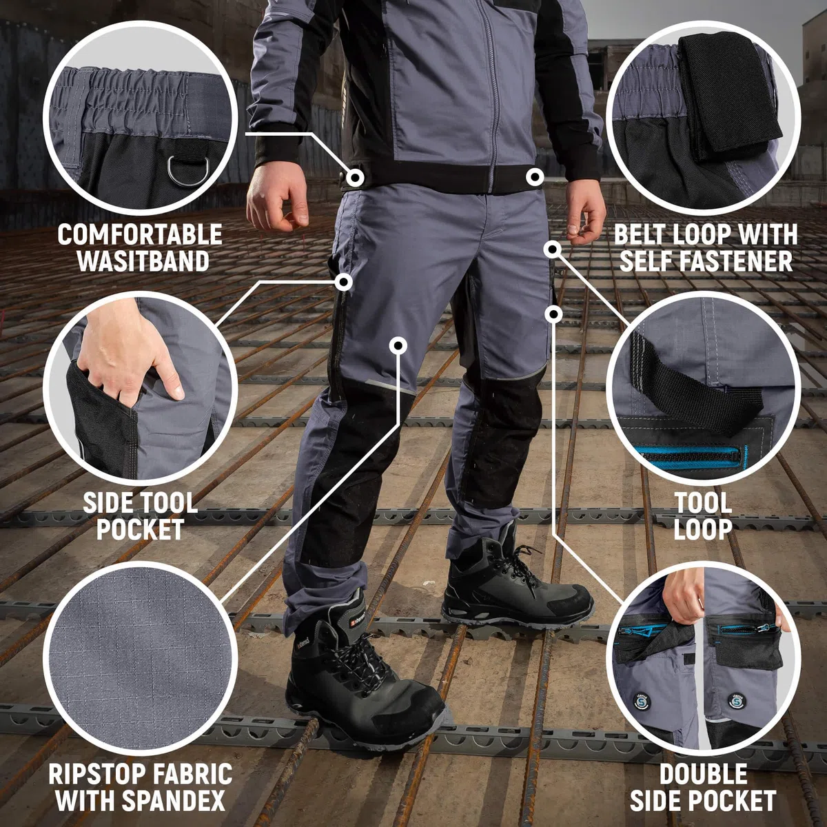 Revolt Ripstop Pantaloni da Lavoro Uomo Elasticizzati - Pantaloni da Lavoro Uomo Stretch con Spandex