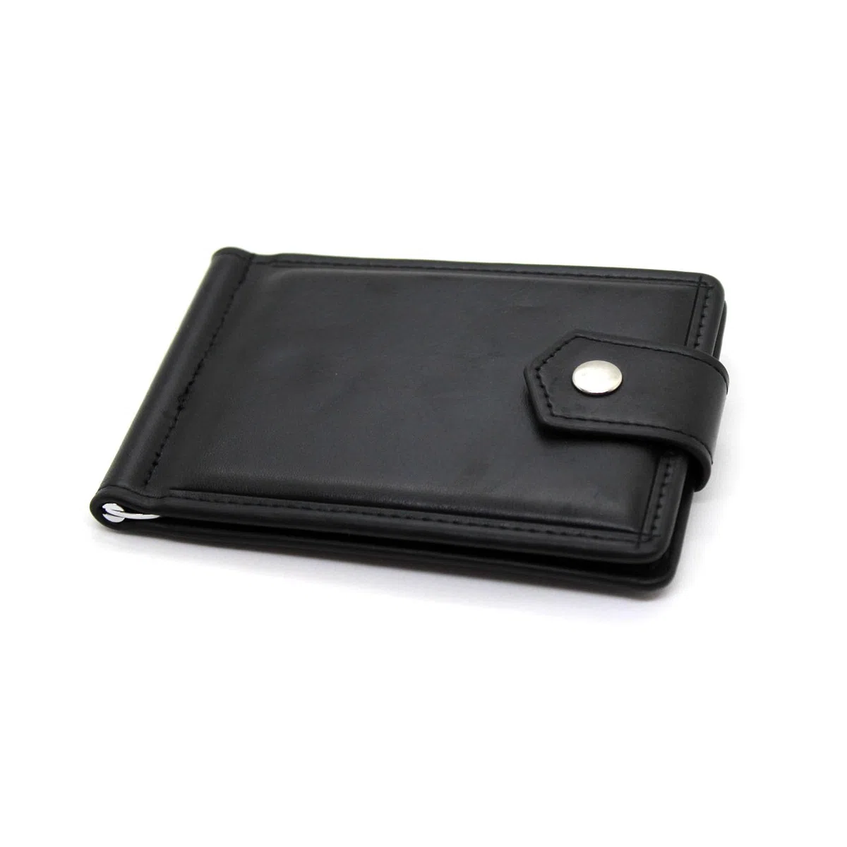 Portafoglio uomo slim sottile in ecopelle con clip molla fermasoldi porta carte porta tessere portamonete Bifold ferma soldi nero idea regalo (Nero)