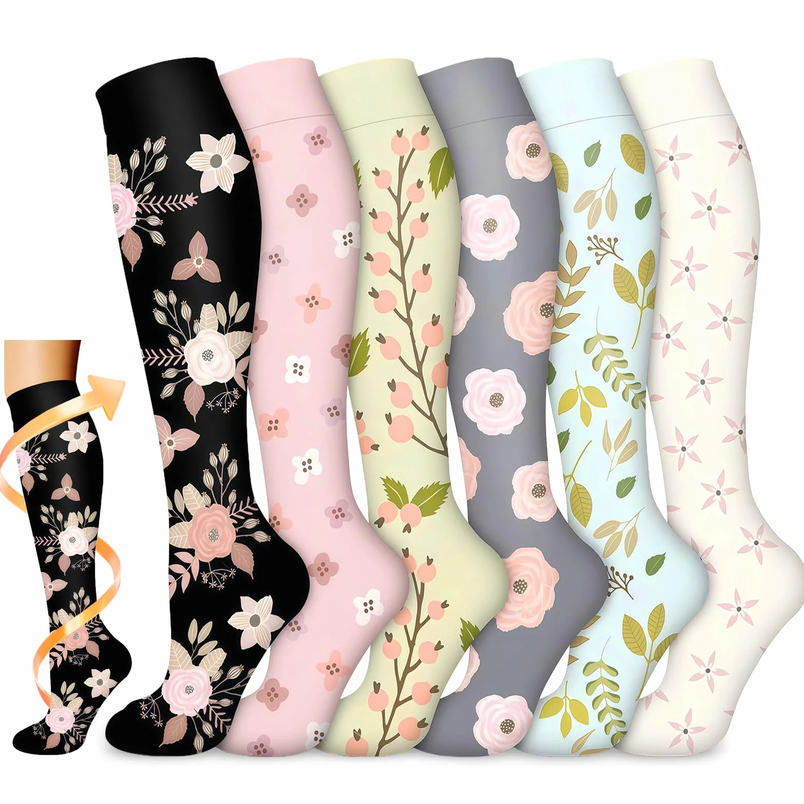 flintronic Calze Elastiche a Compressione Graduata, Calze Compressione Graduata per Donna e Uomo, Traspirante Compression Socks, Miglior Supporto Alla per Atletica,Lavoro,Viaggio e Gravidanza