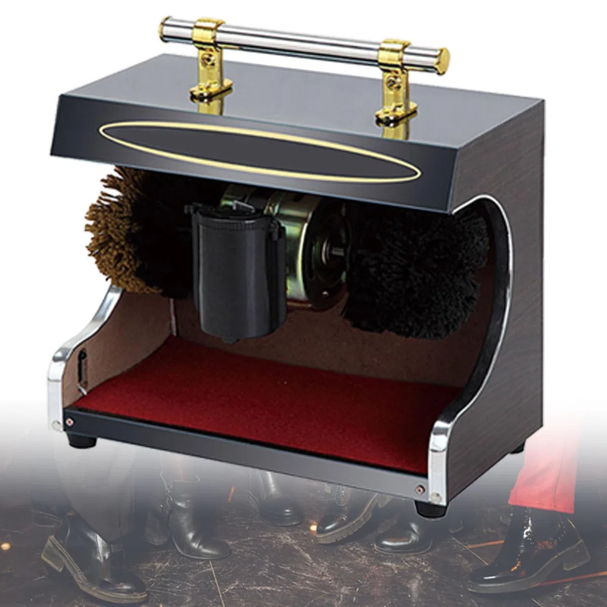 Macchina Automatica Lucidascarpe, Lucidatrice Elettrica da 45W con Sensore Automatico e Dispenser per Lucido - Lucidatrice per Scarpe 1400RPM per Casa, Ufficio, Hotel e Banca black