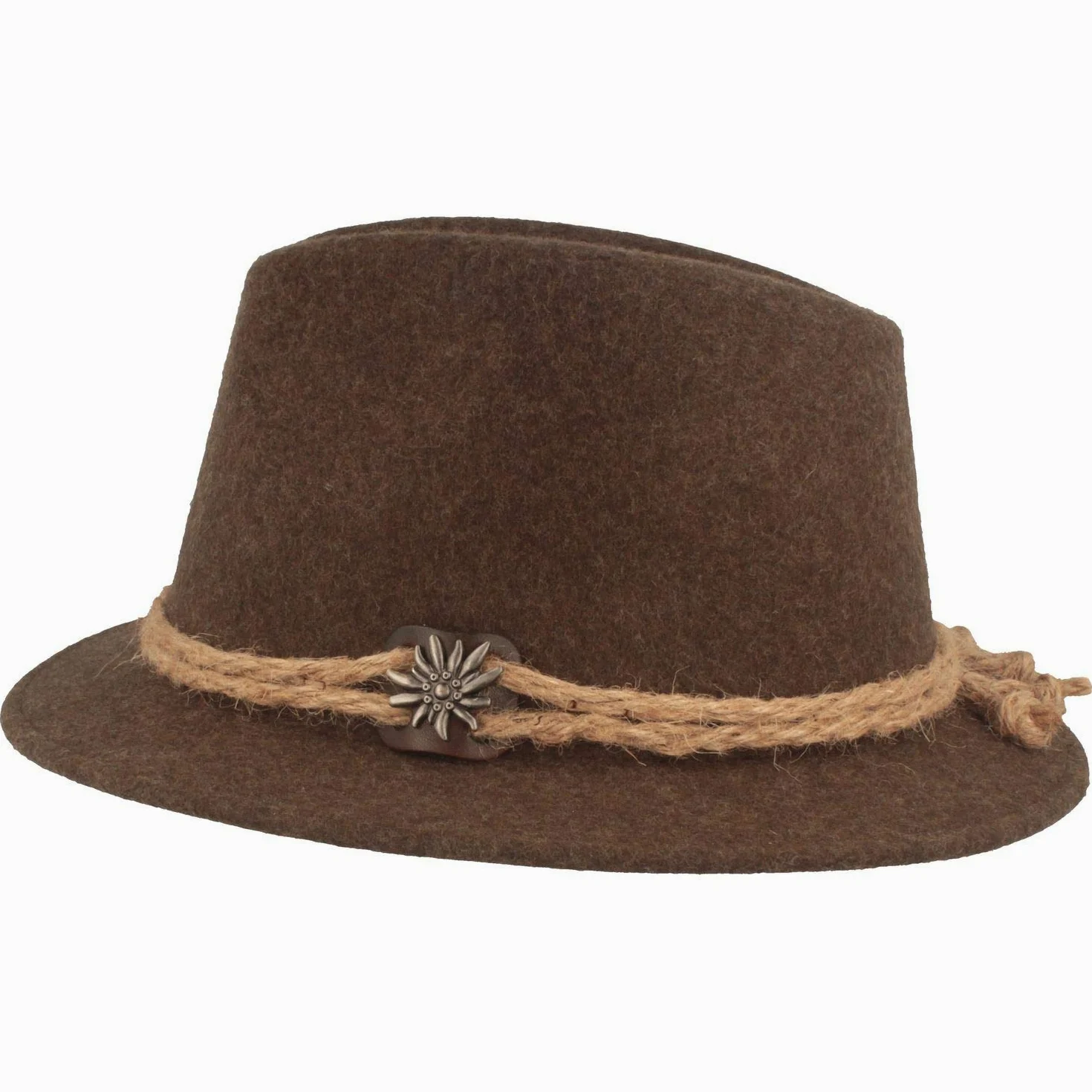 Breiter Cappello Uomo Tradizionale in Feltro Stile Tirolese 100% Lana Berretto Bavarese Cordoncino di Canapa Stella Alpina e Tesa Stretta Unisex