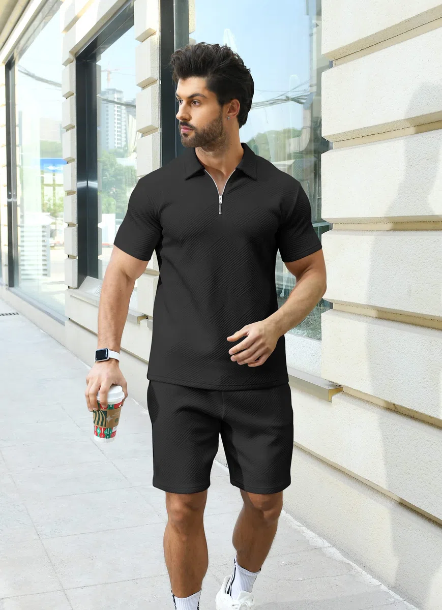 KUYIGO Uomo Polo e Pantaloncini 2-Piece Set Abbigliamento Tuta Estiva Moda Casual Tute Sudore M-3XL