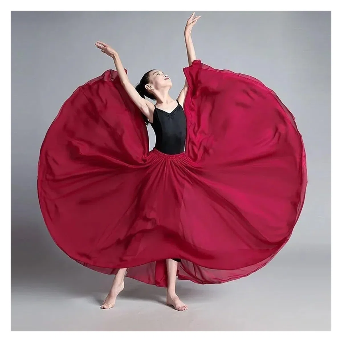 Gonna swing in chiffon per bambini, per danza Wanjiang Dance a 720 gradi, in chiffon, etnica classica, pratica di danza classica, adatta per spiaggia, gonna in tinta unita, pratica di danza del ventre