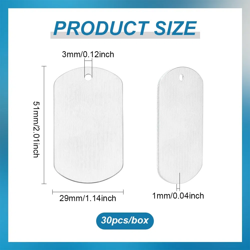 BENECREAT 30 PCS Argento Timbratura Pendenti con Ciondolo Vuoto ciondoli in Alluminio per Etichetta Pendente Ciondolo orecchino per Cane - 5,1x2,9 cm, Forma Rettangolare