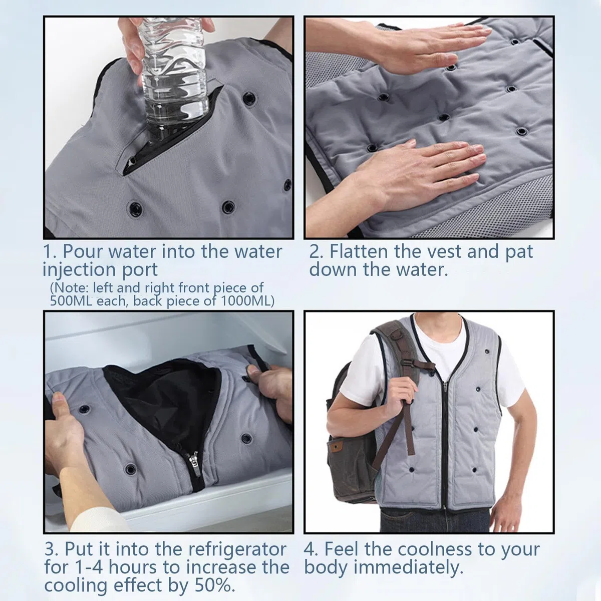Generico Gilet Rinfrescante Uomo Riutilizzabile Unisex Per Adulti | Gilet Rinfrescante Leggero Con Ghiaccio Motociclismo, Corsa, Sport All'Aperto, Pesca