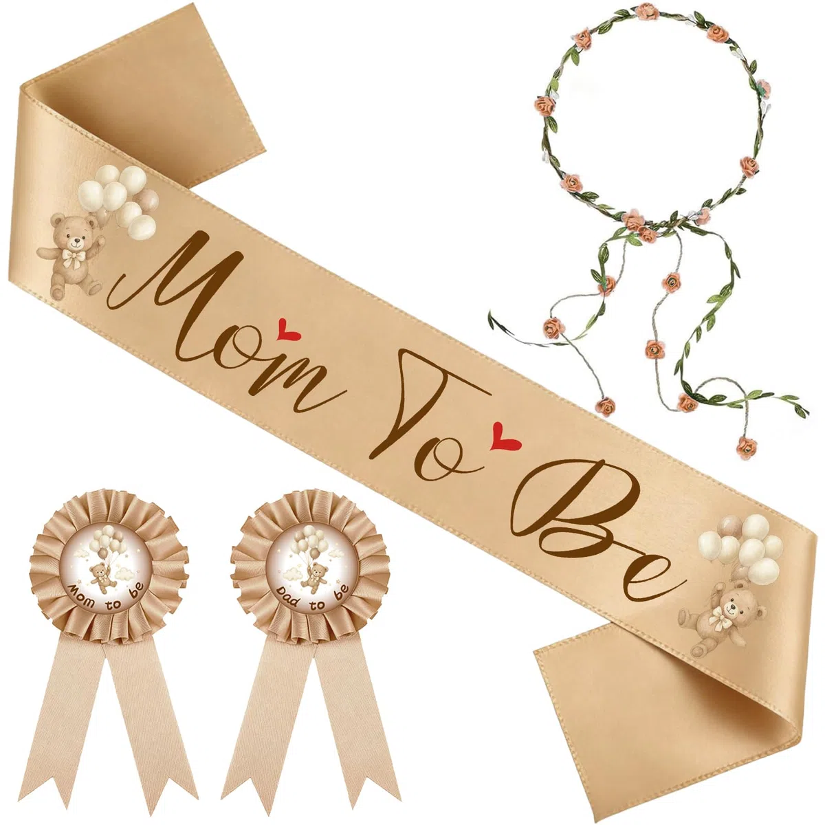 Mom To Be Fascia, Set Baby Shower, Corona di Fiori e Spilla per papà, Decorazioni e Accessori Fotografici per Feste in Attesa di Un Bambino