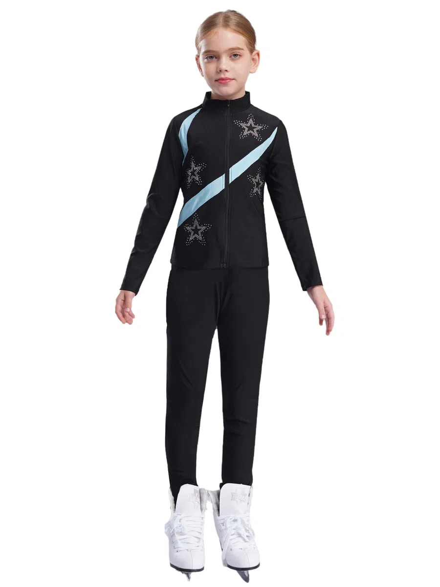 Aislor Tuta da Pattinaggio Artistico Bambina Tuta Sportiva Giacca con Cerniera Felpa + Pantaloni Leggings Completo per Palestra Yoga Pattinaggio su Ghiaccio