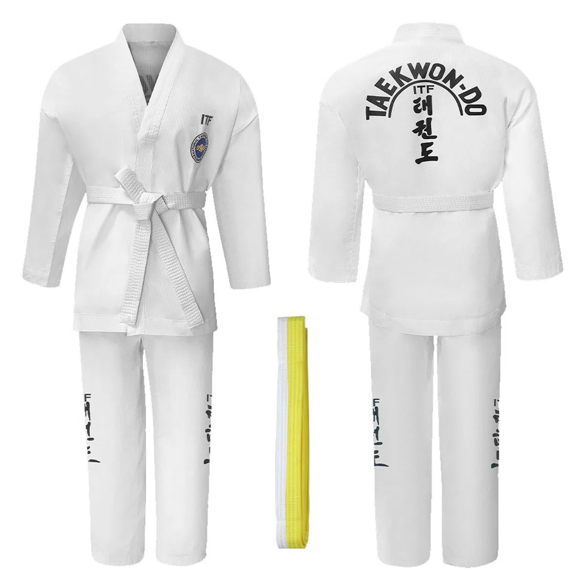 CHUIKUAJ Kimono da Karate Unisex,Judogi Uniform con Cintura Bianco-Gialla, Uniforme Professionale da Taekwondo ITF, Perfetta per Allenamento e Combattimento per Bambini e Adulti,White-160