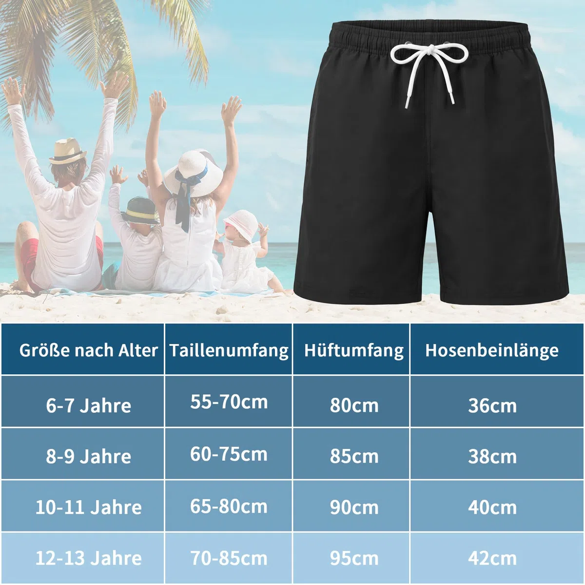 Pantaloni da nuoto e da spiaggia con fodera in rete, ad asciugatura rapida, colore nero blu, per bambini dai 6 ai 13 anni