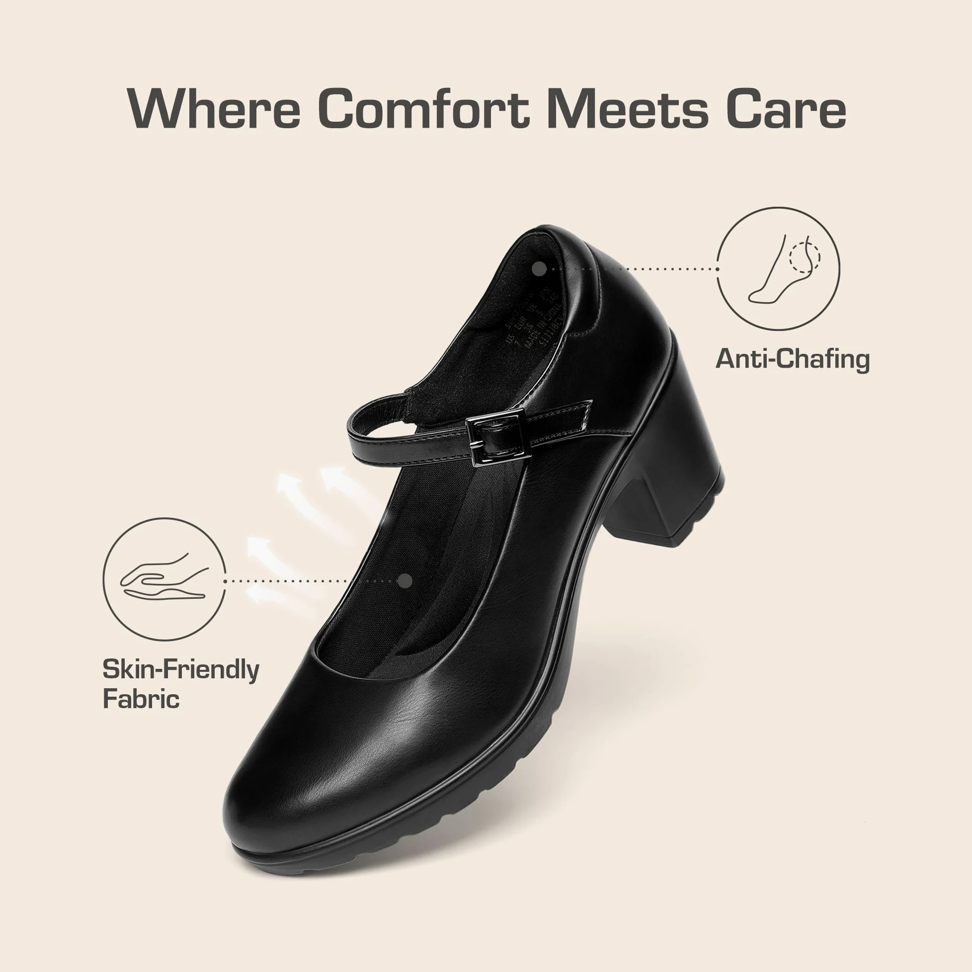 Dream Pairs Mary Janes - Scarpe da Donna con Tacco Basso e Cinturino alla Caviglia, Punta Chiusa, comode, da Lavoro, con Punta Arrotondata