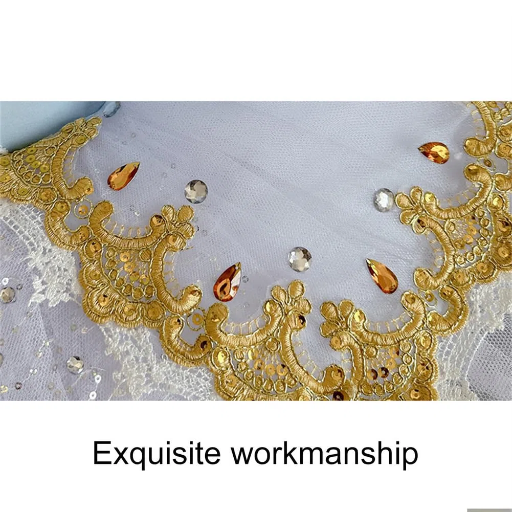 Strass Paillettes Body tutù Balletto Vestito per Bambini Ragazze Pattinaggio Ginnastica Dancewear Maniche Arruffate Tulle Gonna Swan Dance Performance Ballroom Costume