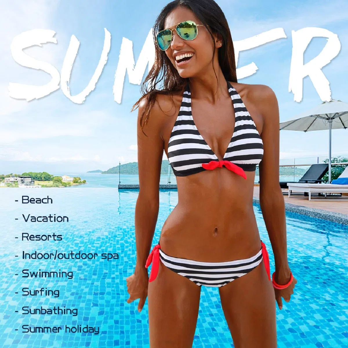 Voqeen Costumi da Bagno Donna Mare Due Pezzi Push Up Bikini Costume da Bagno Halter Capestro Bendare Bandeau Top Sexy Abito da Bagno Spiaggia Estiva Beachwear Swimwear Swimsuit