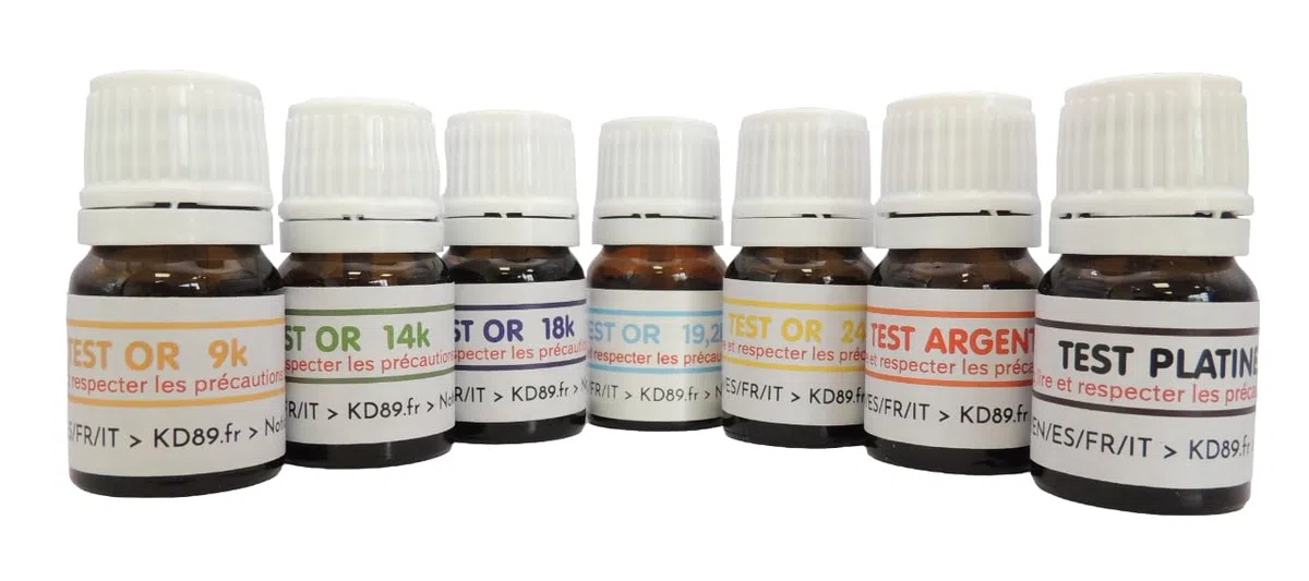 Test Oro - Kit 7 per testare i metalli! Determina il titolo dei tuoi gioielli in Oro (9k, 14k, 18k, 19.2k, 24k)! + Test Platino & Argento! Pietra di paragone in omaggio