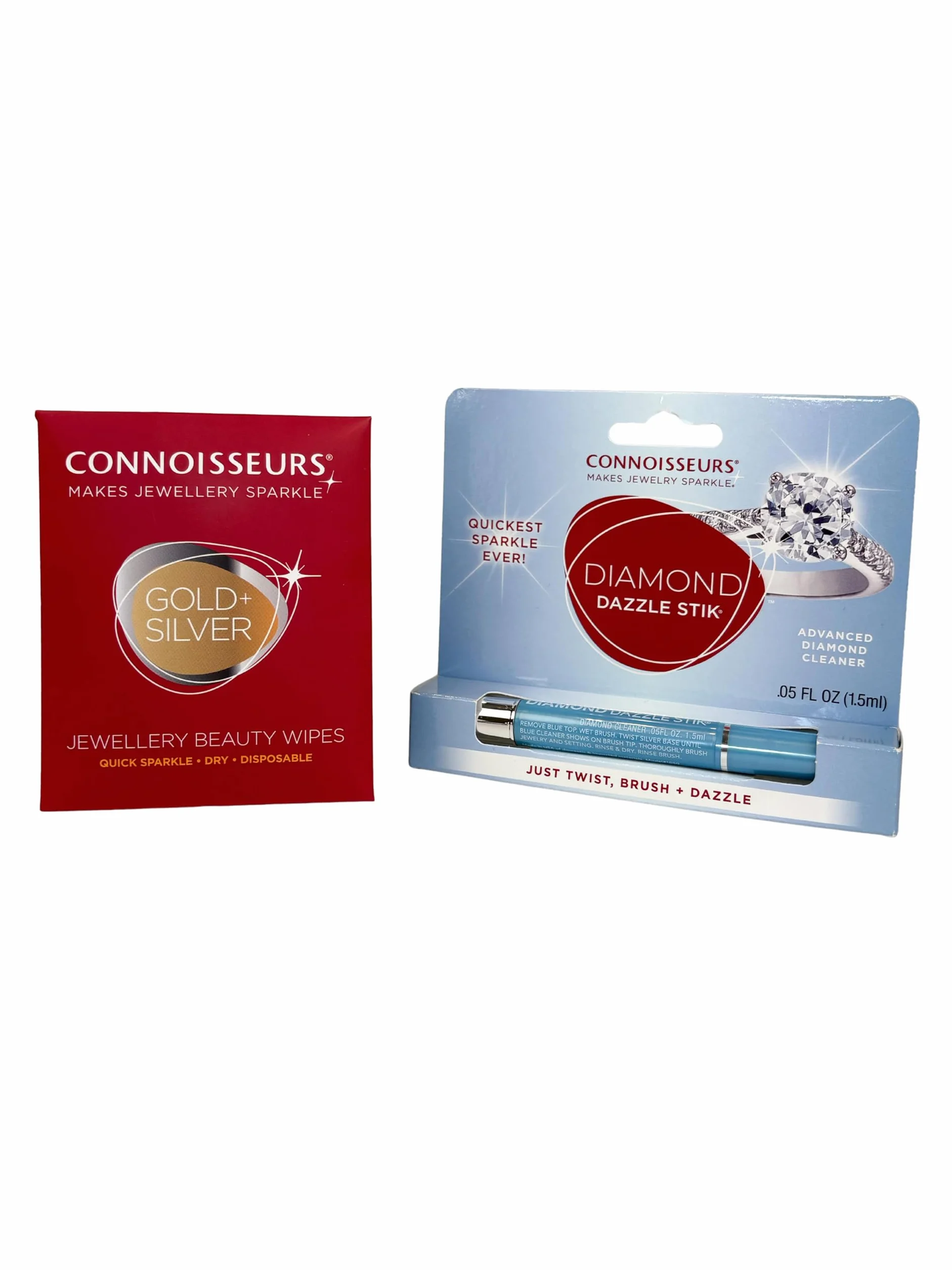Connoisseurs Kit Pulizia Gioielli | Diamond Dazzle Stick e 6 Panni Detergenti | Pulitore Gioielli Oro, Diamanti, Platino e Argento | Detergente Anelli